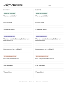 A set of 8 questions to ask and answer every morning and every evening.