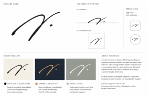 Abstract, hand-drawn service mark composed of a fluid, asymmetrical arc intersected by a shorter downward stroke, ending with a small detached dot. The lines vary in thickness and taper naturally, suggesting a single continuous pen motion. The form feels balanced yet imperfect, evoking curiosity and flow, and functions as both a signature-like mark and a compact standalone icon.